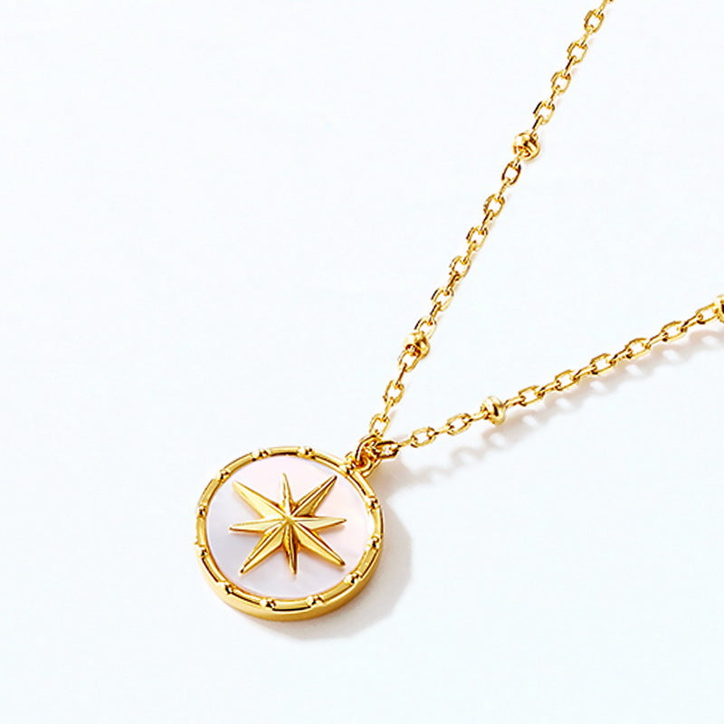 S925 Sterling Silver Jewelry Necklace Natural White Shell Gemstone Double-Layer Long Chain Necklaces