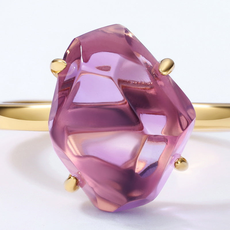 S925 Sterling Silver Jewelry Ring Natural Amethyst Gemstone Irregular Style Rings