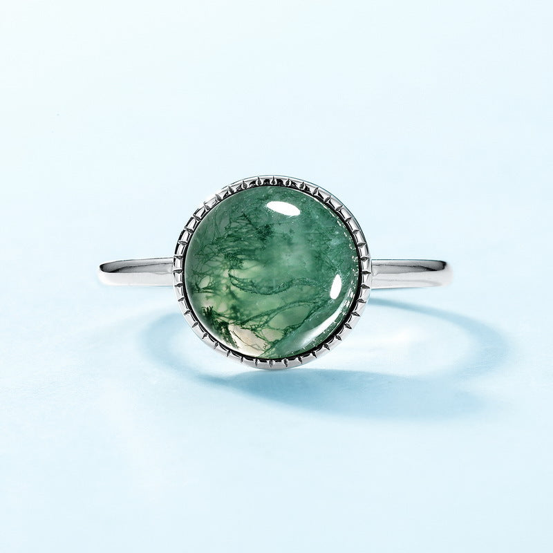 S925 Sterling Silver Jewelry Ring Natural Amber Geometric Round Style Simple Luxury Rings