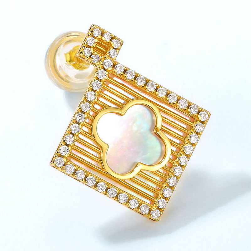 S925 Sterling Silver Jewelry Earrings Natural White Shell Gemstone Palace Style Earrings