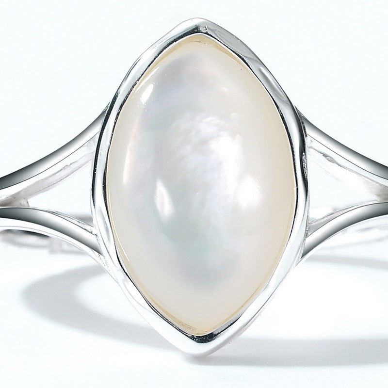 S925 Sterling Silver Jewelry Ring Natural White Shell Gemstone Vintage Style Rings