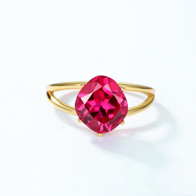 S925 Sterling Silver Jewelry Ring Red Corundum Gemstone Geometric Style Luxury Rings