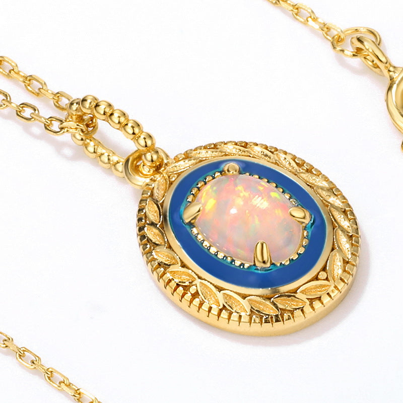S925 Sterling Silver Jewelry Pendants Opal Gemstone Enamel Craft Necklace Charms