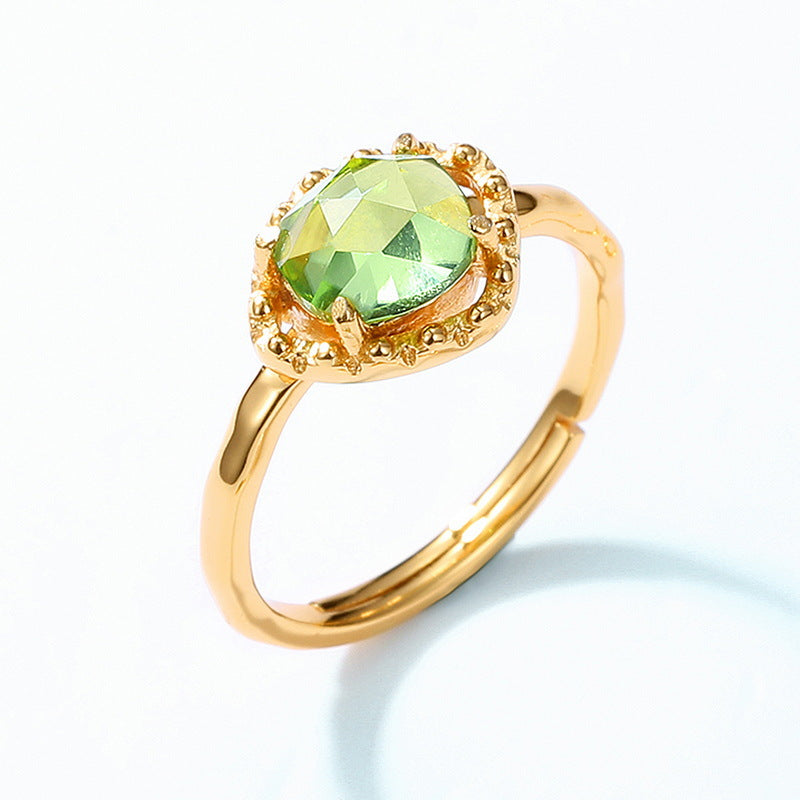 S925 Sterling Silver Jewelry Rings Natural Peridot Gemstone Simple Luxury Ring