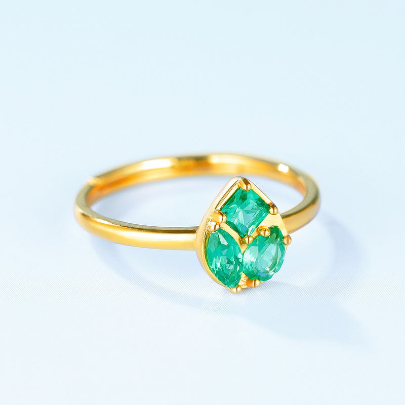 S925 Sterling Silver Jewelry Ring Lab Grown Emerald Gemstone Water Drop Style Fashion Rings