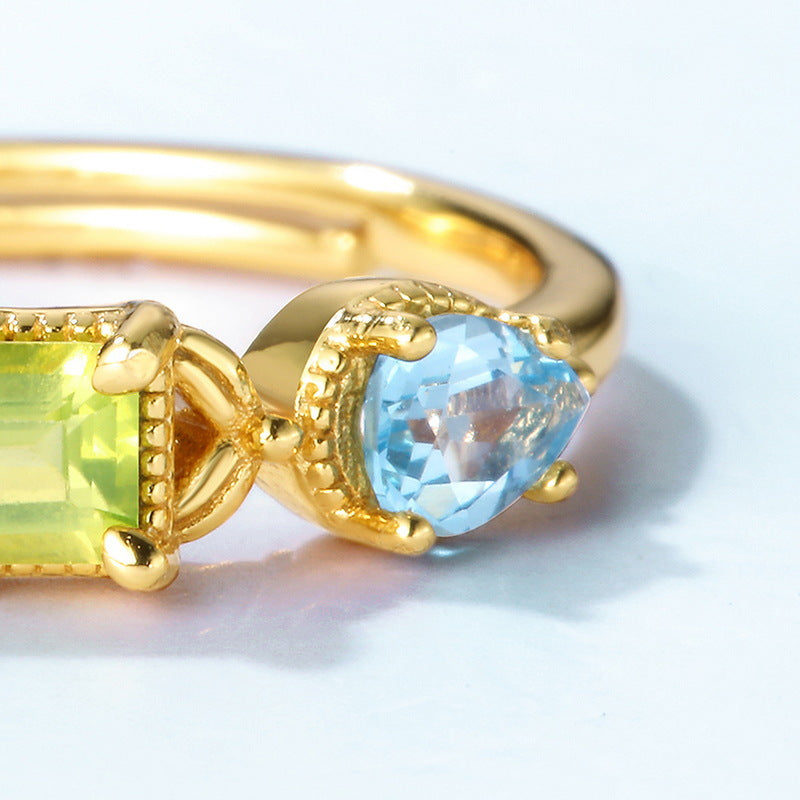 S925 Sterling Silver Jewelry Rings Peridot Gemstone Vintage Style Simple Luxury Ring