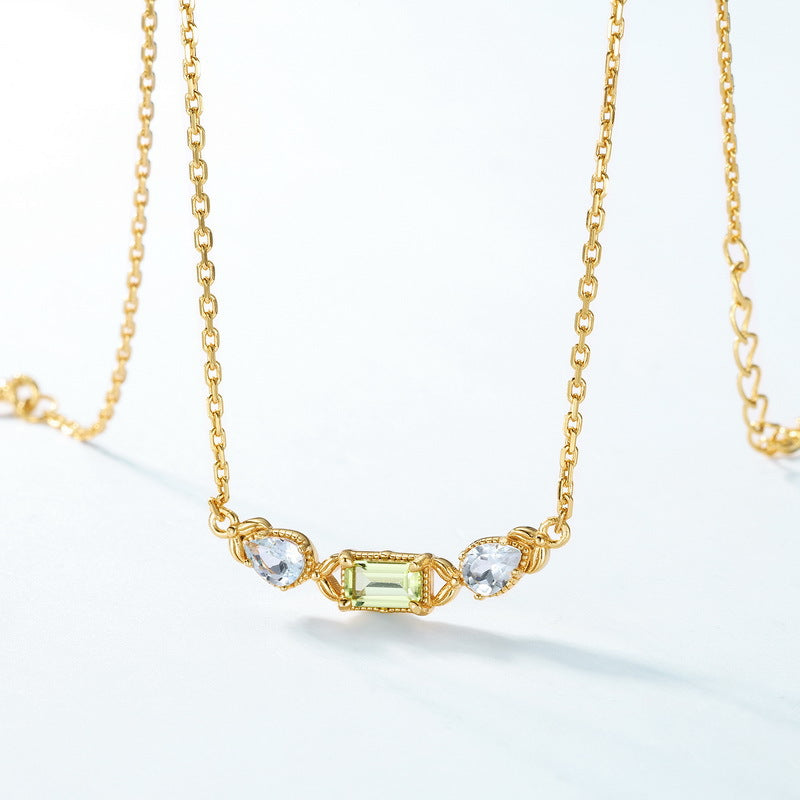 S925 Sterling Silver Jewelry Necklaces Peridot Gemstone Simple Luxury Choker Necklace