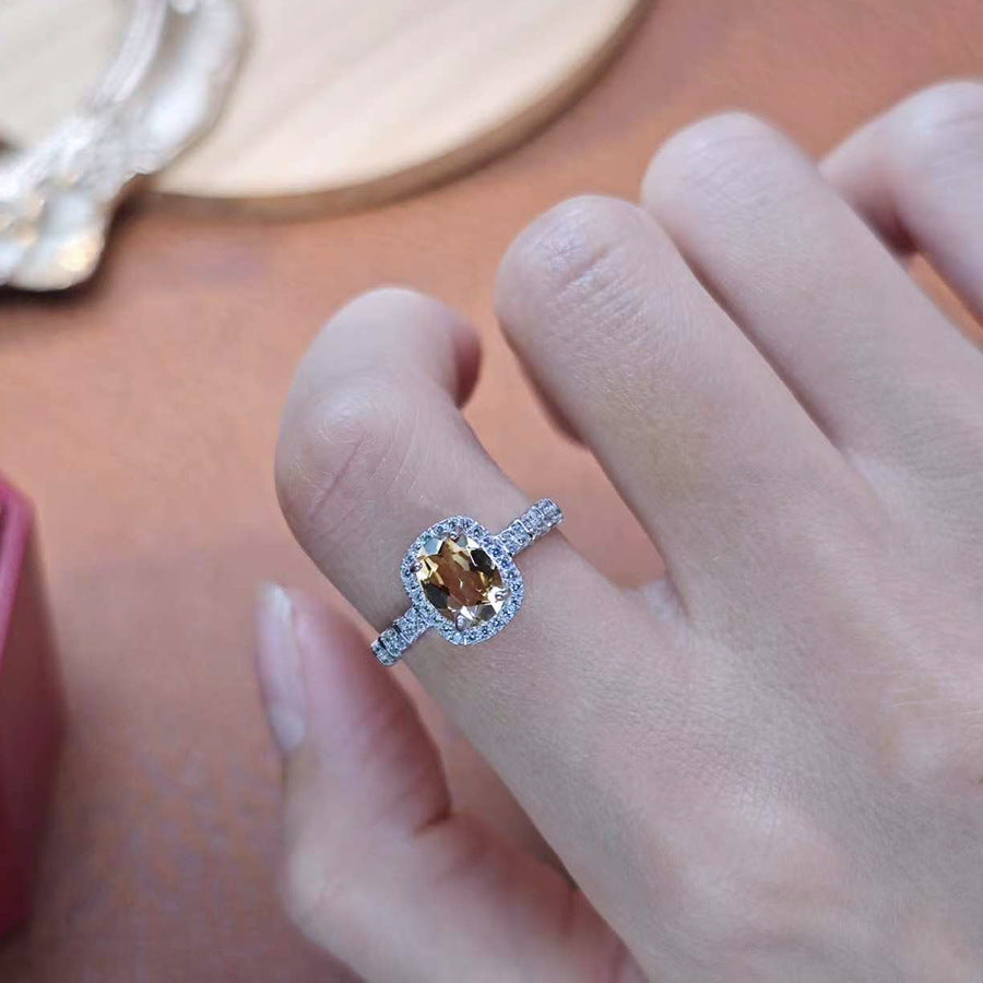 S925 Sterling Silver Jewelry Ring Natural Citrine Gemstone Oval Style Luxury Rings