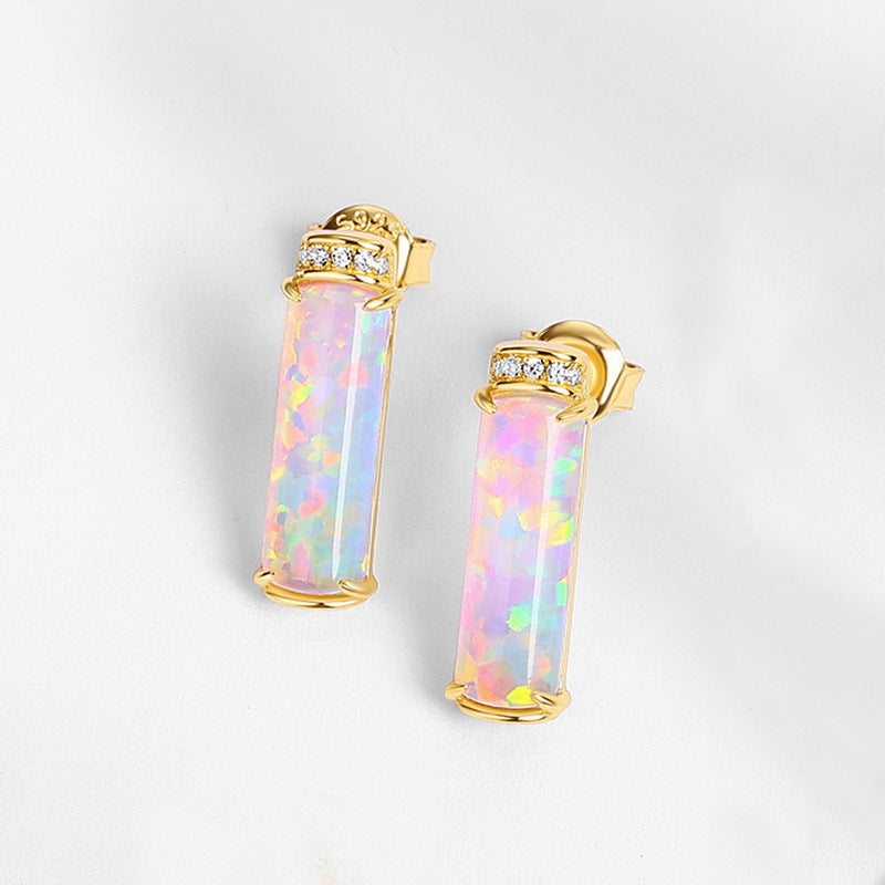 S925 Sterling Silver Jewelry Earrings Opal Gemstone Geometric Style Luxury Earrings