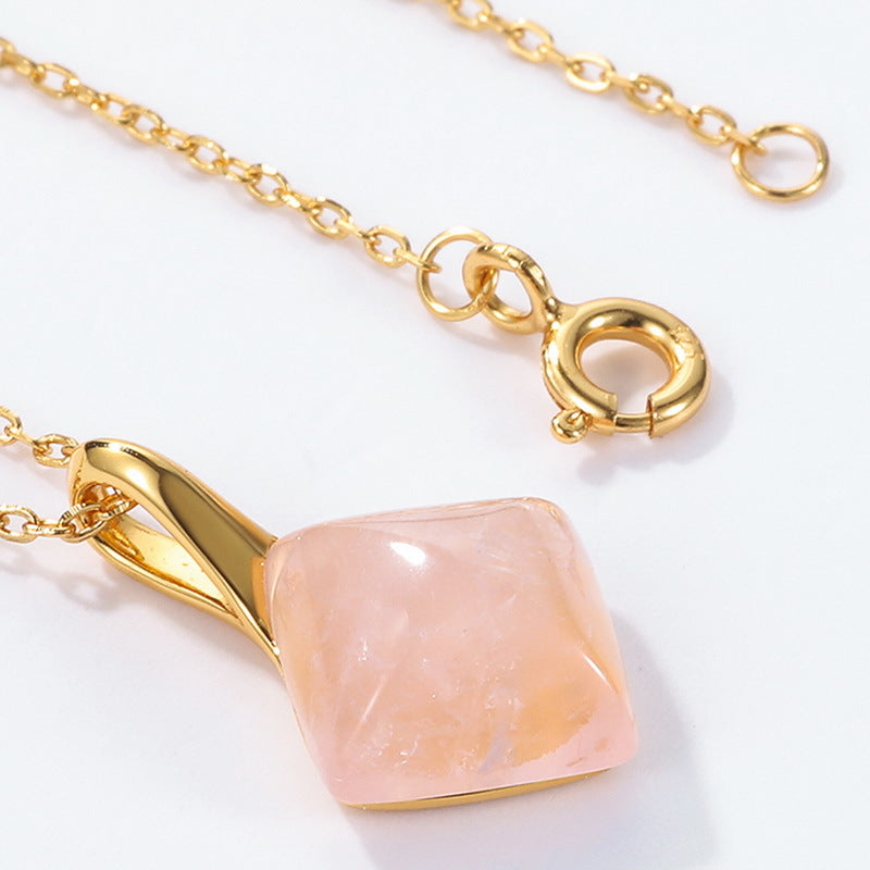 S925 Sterling Silver Jewelry Pendants Gold Plating Natural Rose Quartz Necklace Charms