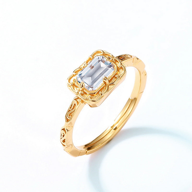 S925 Sterling Silver Jewelry Ring Natural Clear Quartz Gemstone Vintage Luxury Rings