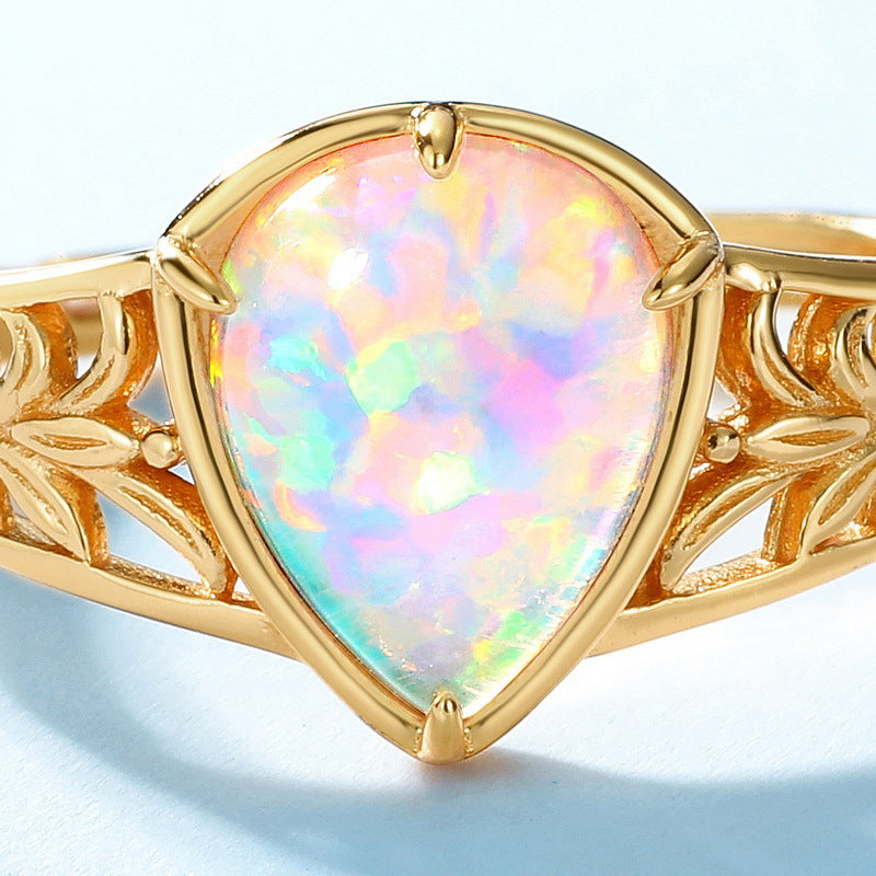 S925 Sterling Silver Jewelry Gold Plating Opal Gemstone Vintage Stripe Style Rings