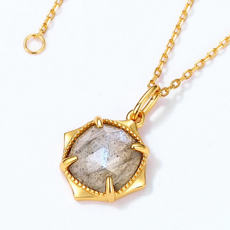 S925 Sterling Silver Jewelry Pendants Natural Labradorite Gemstone Fashion Necklace Charms