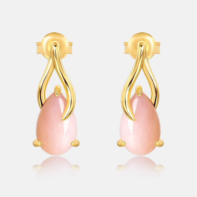 S925 Sterling Silver Jewelry Earrings Natural Pink Opal Gemstone Simple Luxury Earrings