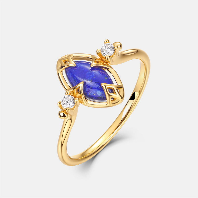 S925 Sterling Silver Jewelry Ring Natural Lapis Lazuli Gemstone Double Side Wearing Rings