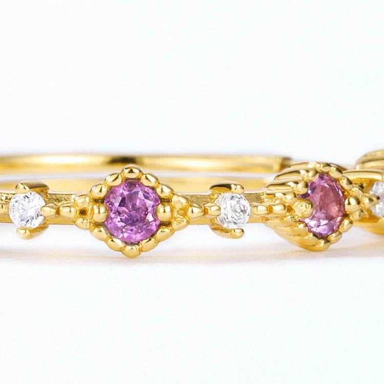 S925 Sterling Silver Jewelry Ring Natural Amethyst Gemstone Floral Style Fashion Rings