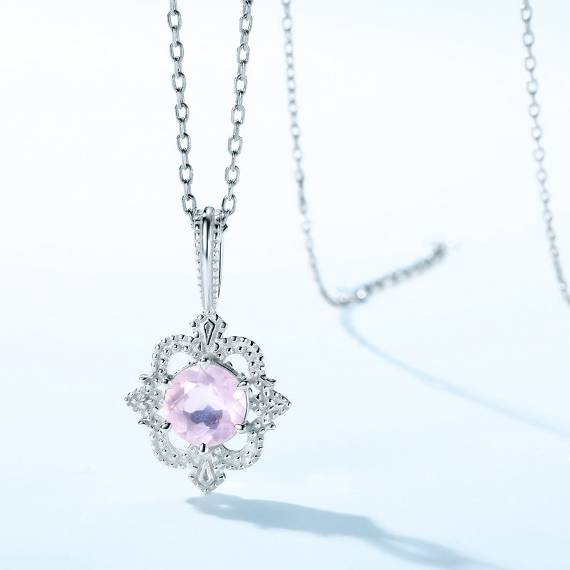 S925 Sterling Silver Jewelry Charms Gold Plating Natural Rose Quartz Necklace Pendants