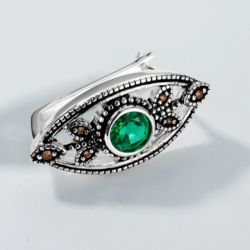 S925 Sterling Silver Jewelry Earrings Lab Grown Emerald Gemstone Vintage Leaf Style Earrings