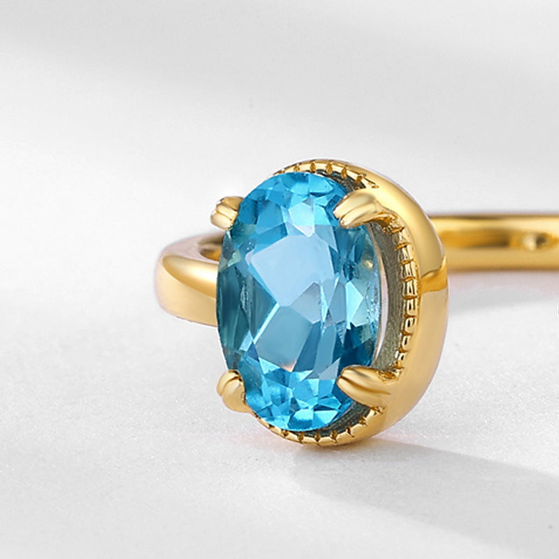 S925 Sterling Silver Jewelry Ring Natural Swiss Blue Topaz Gemstone Star Style Rings