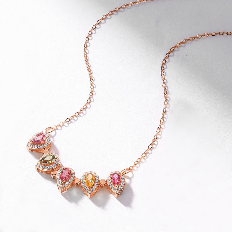S925 Sterling Silver Jewelry Necklaces Natural Tourmaline Gemstone Charms Necklace