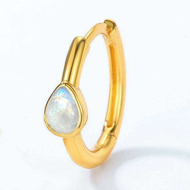 S925 Sterling Silver Jewelry Earrings Natural Moonstone Gemstone Simple Luxury Hoop Earrings