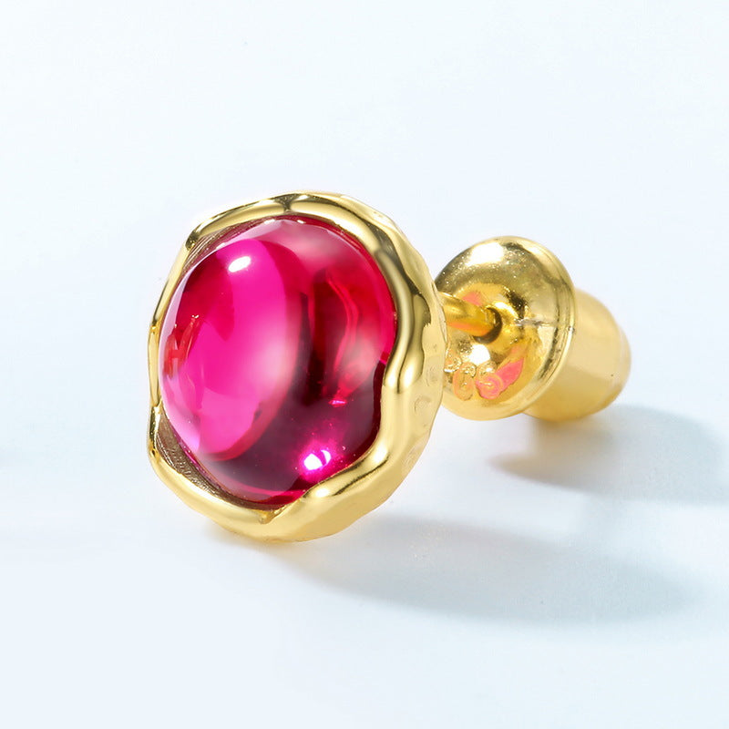 S925 Sterling Silver Jewelry Earrings Red Corundum Gemstone Fashion Stud Earrings