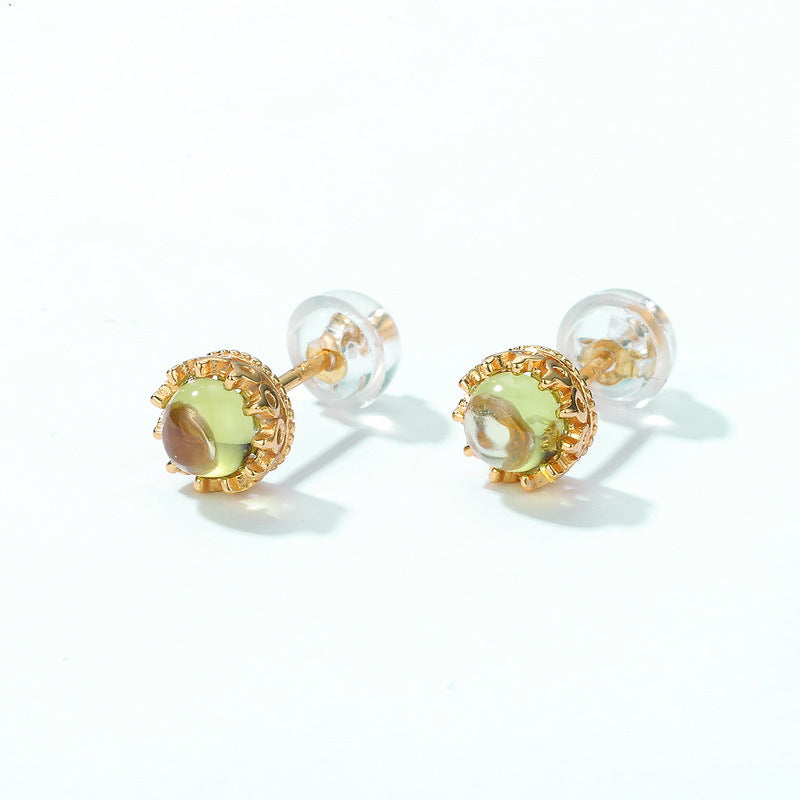 S925 Sterling Silver Jewelry Earrings Peridot Gemstone Vintage Palace Style Stud Earrings