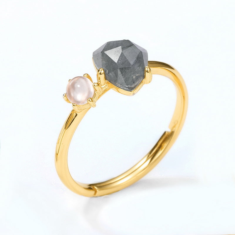 S925 Sterling Silver Jewelry Ring Natural Labradorite Gemstone Geometric Simple Luxury Rings
