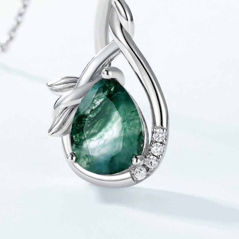 S925 Sterling Silver Jewelry Pendant Natural Moss Agate Gemstone Novel Necklace Charms