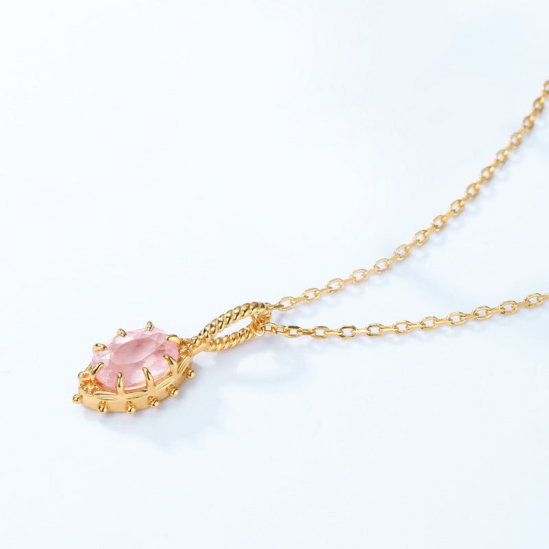 S925 Sterling Silver Jewelry Pendants Natural Rose Quartz Gemstone Choker Necklace Charms