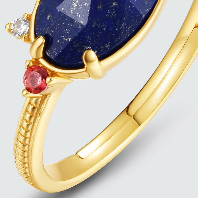 S925 Sterling Silver Jewelry Ring Natural Lapis Lazuli Gemstone Vintage Oval Style Rings