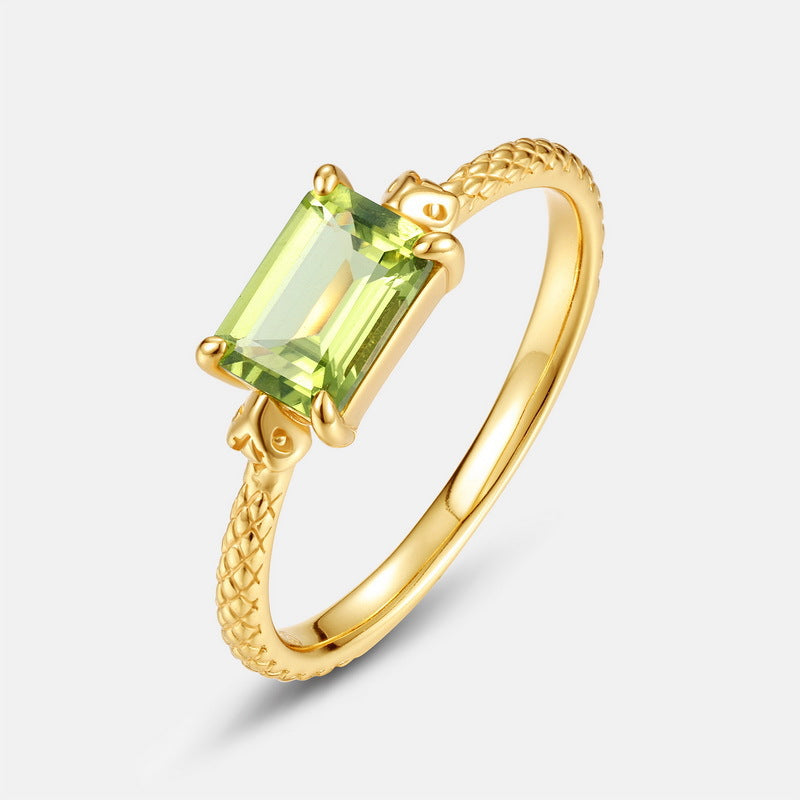 S925 Sterling Silver Jewelry Rings Natural Peridot Gemstone Geometric Style Ring