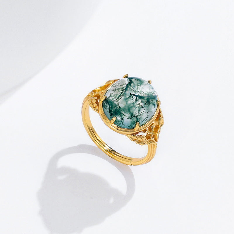 S925 Sterling Silver Jewelry Ring Natural Moss Agate Gemstone Vintage Fashion Luxury Rings