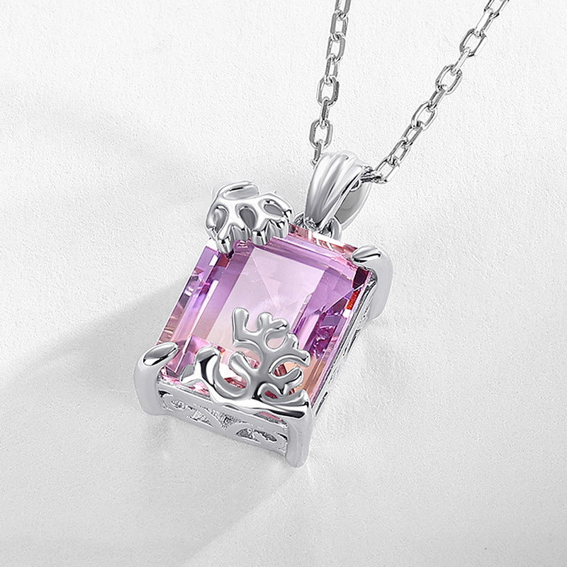 S925 Sterling Silver Jewelry Pendants Natural Ametrine Gemstone Luxury Necklace Charms