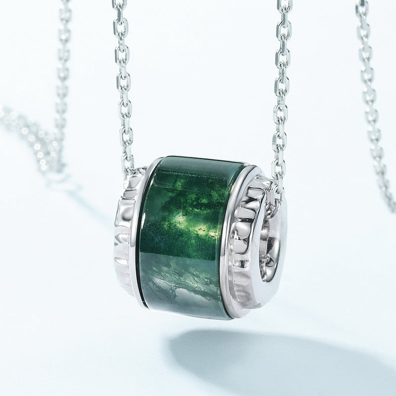 S925 Sterling Silver Jewelry Necklace Natural Moss Agate Gemstone Fashion Charms Necklace