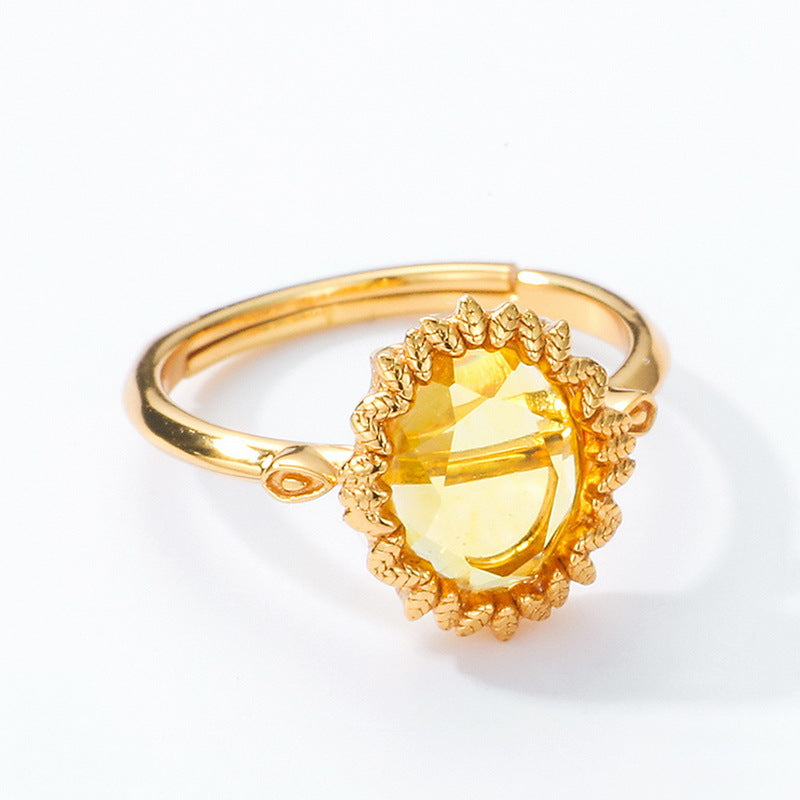 S925 Sterling Silver Jewelry Ring Citrine Gemstone Sunflower Style Simple Luxury Rings