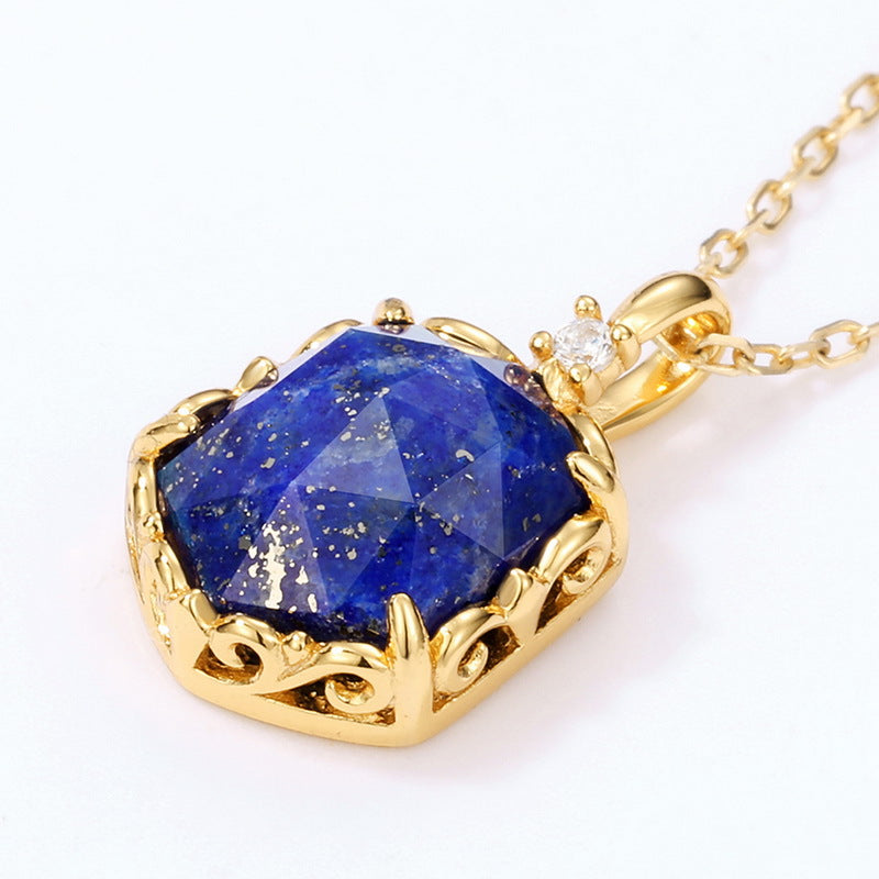 S925 Sterling Silver Jewelry Pendants Natural Lapis Lazuli Gemstone Geometric Necklace Charms