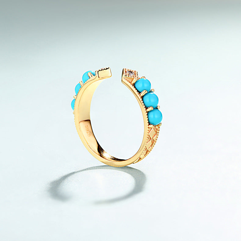 S925 Sterling Silver Jewelry Ring Turquoise Gemstone Gold Plating Little Finger Rings