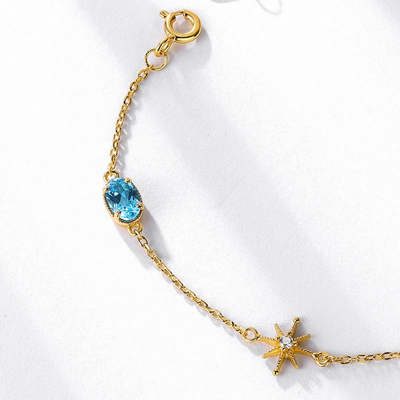 S925 Sterling Silver Jewelry Bracelets Natural Swiss Blue Topaz Gemstone Chain Bracelet