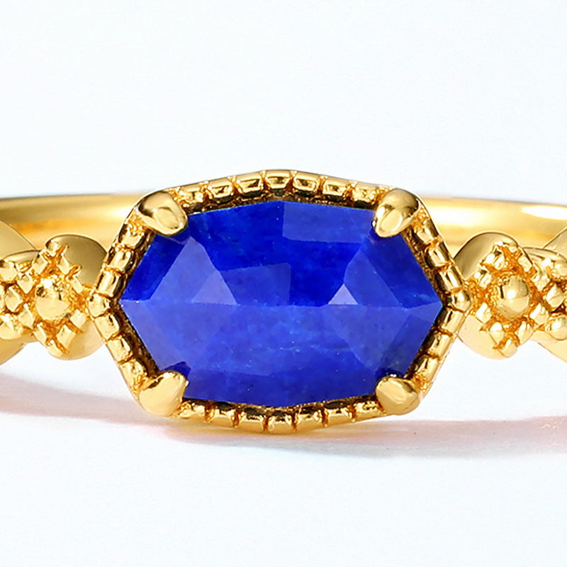 S925 Sterling Silver Jewelry Ring Natural Lapis Lazuli Gemstone Geometric Style Rings