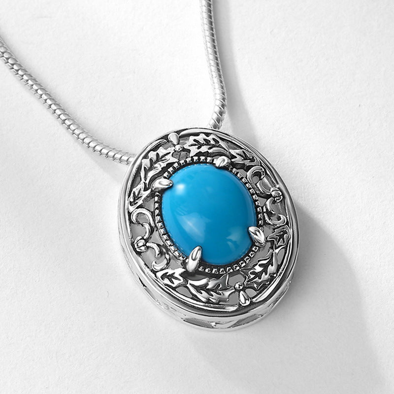 S925 Sterling Silver Jewelry Necklace Turquoise Gemstone Vintage Style Charms Necklace