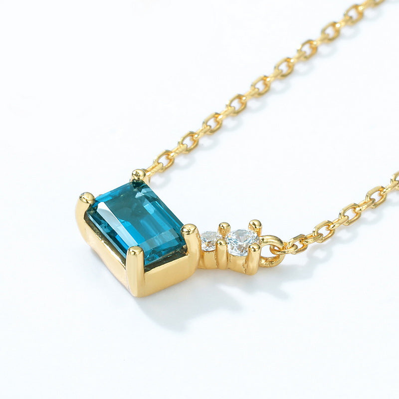 S925 Sterling Silver Jewelry Necklace Natural London Blue Topaz Gemstone Charms Necklace