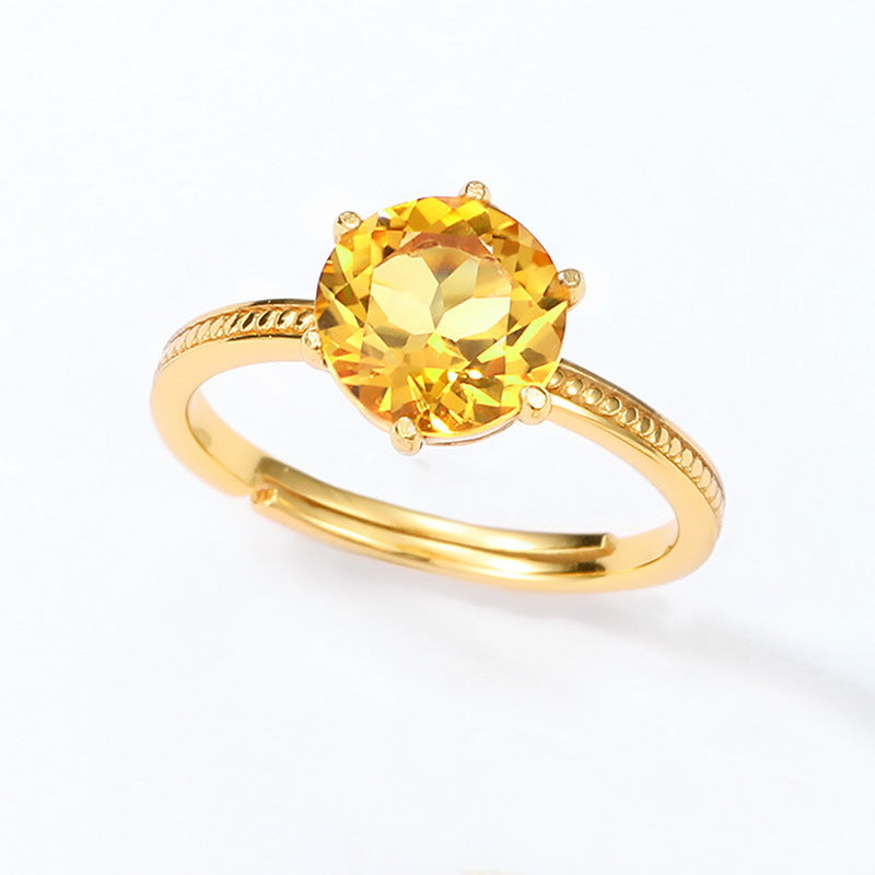 S925 Sterling Silver Jewelry Ring Natural Citrine Gemstone Gold Plating Simple Luxury Rings