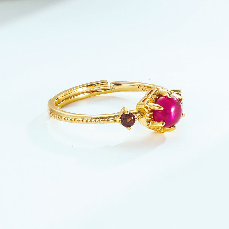 S925 Sterling Silver Jewelry Ring Red Corundum Gemstone Palace Style Rings