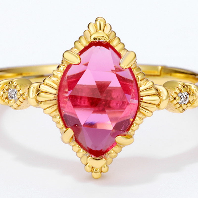S925 Sterling Silver Jewelry Ring Synthetic Ruby Gemstone Vintage Palace Style Rings