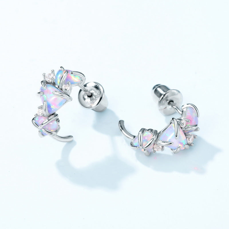 S925 Sterling Silver Jewelry Earrings Magical Color Opal Gemstone Irregular Style Earrings