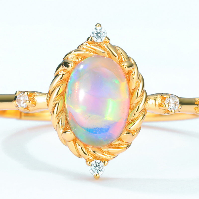 S925 Sterling Silver Jewelry Gold Plating Opal Gemstone Elegant Simple Luxury Rings