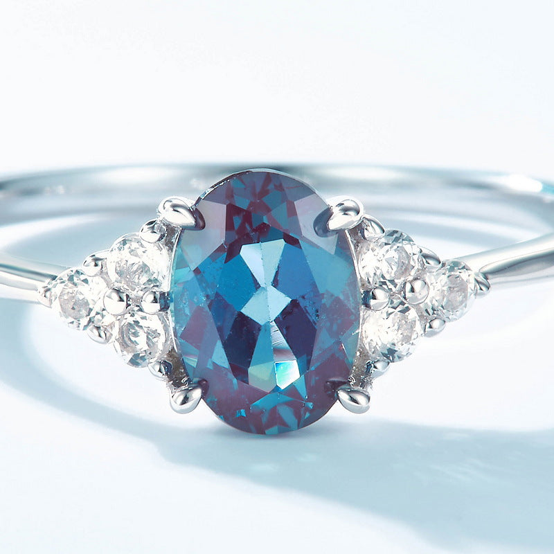 S925 Sterling Silver Jewelry Ring Alexandrite Gemstone Simple Luxury Oval Style Rings