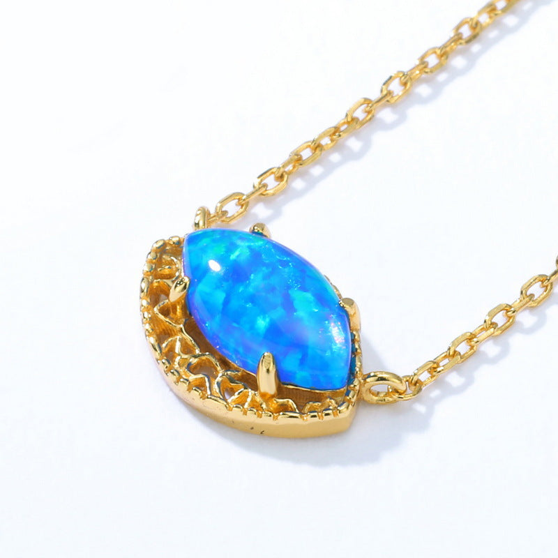 S925 Sterling Silver Jewelry Necklaces Blue Opal Gemstone Mariquesa Style Charms Necklace