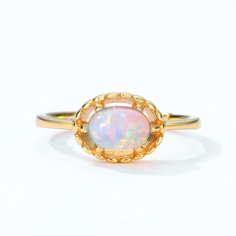 S925 Sterling Silver Jewelry Rings Opal Gemstone Gold Plating Simple Luxury Ring